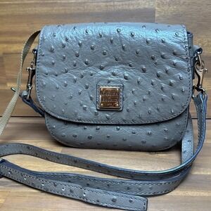 Dooney & Bourke Crossbody Bag Ostrich Embossed Leather Purse Blue Adjustable